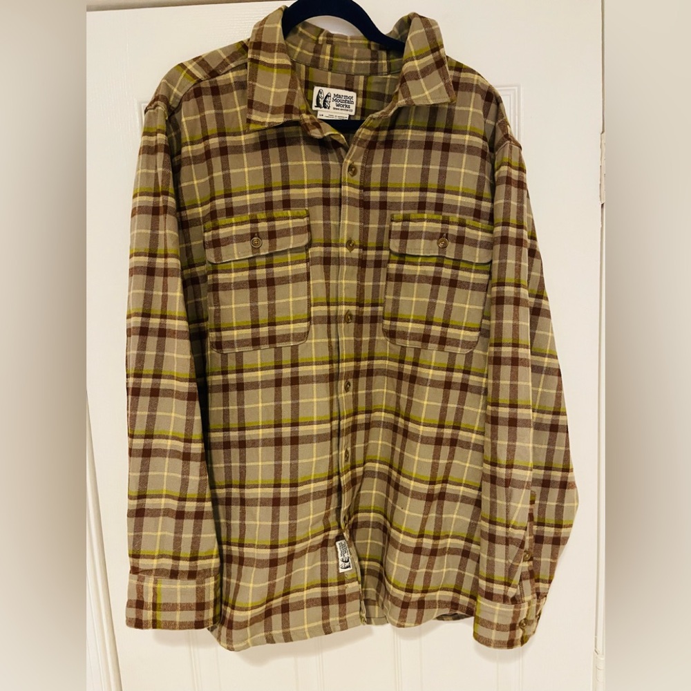 Men’s Marmot Mountain Works Doran Mid Weight Flannel Plaid Shirt Size Large